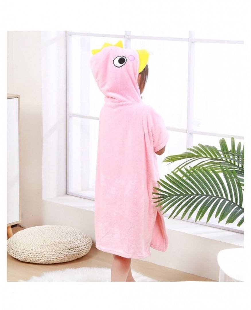 Prosop de Baie cu gluga pentru copii, model Dino, absorbant, moale si pufos, 140 cm x 70 cm, mov deschis