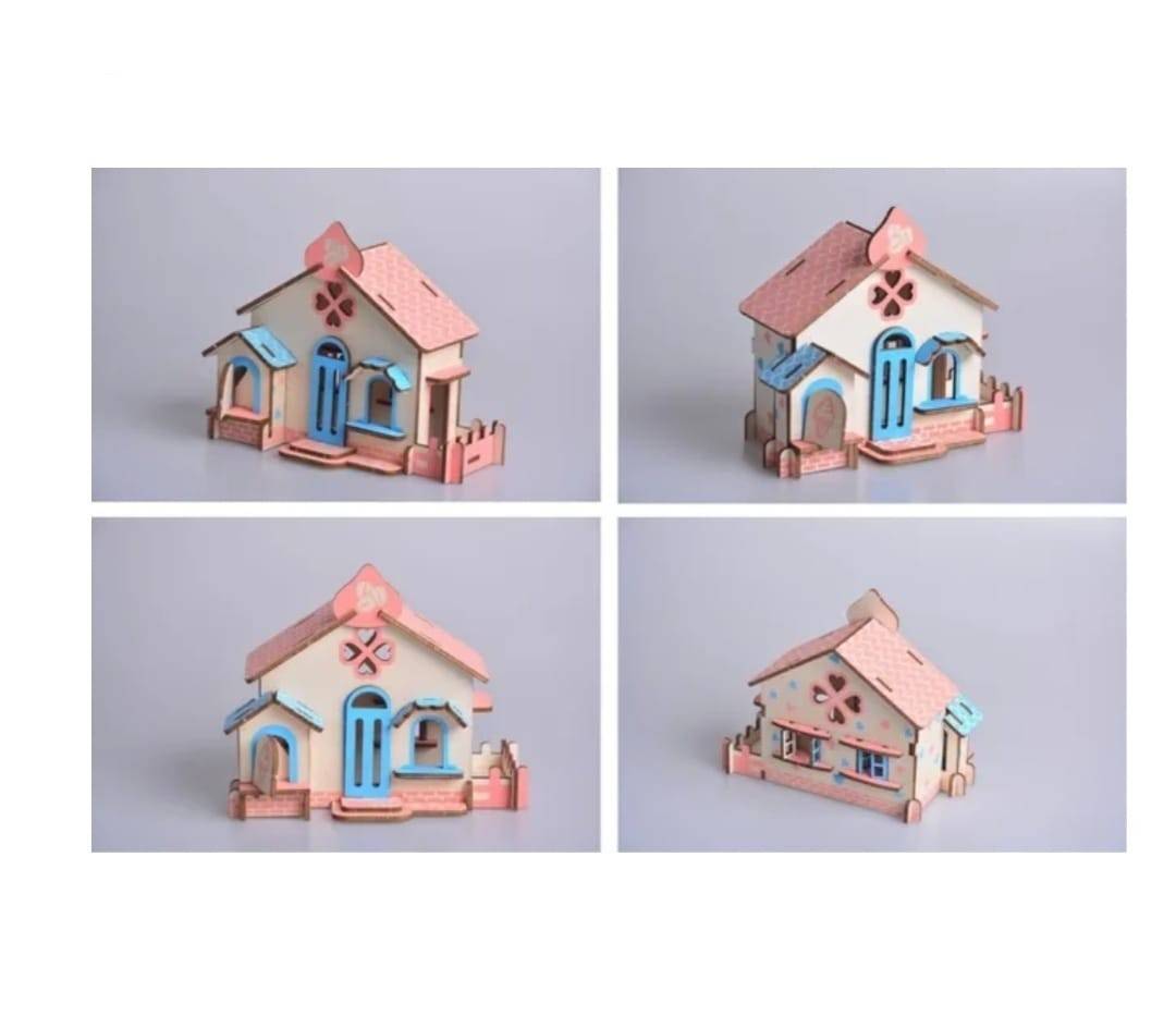 Puzzle 3D Lemn, Casuta, multicolor, 33 piese