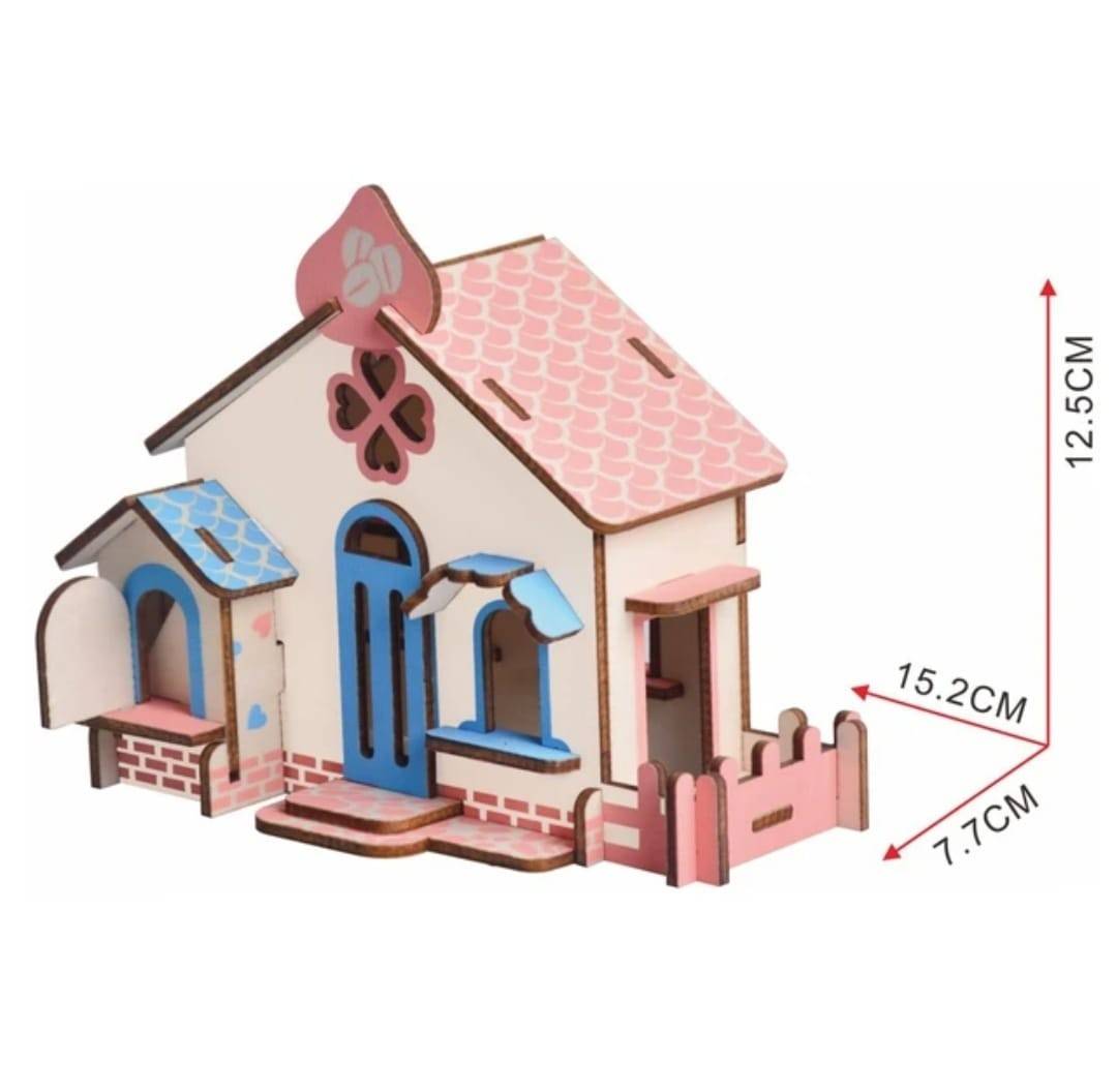 Puzzle 3D Lemn, Casuta, multicolor, 33 piese