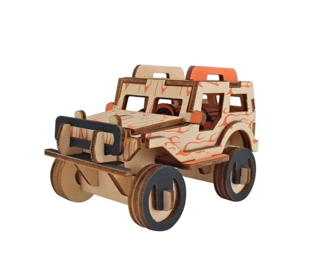 Puzzle 3D Lemn, Masinuta, maro deschis, 24 piese