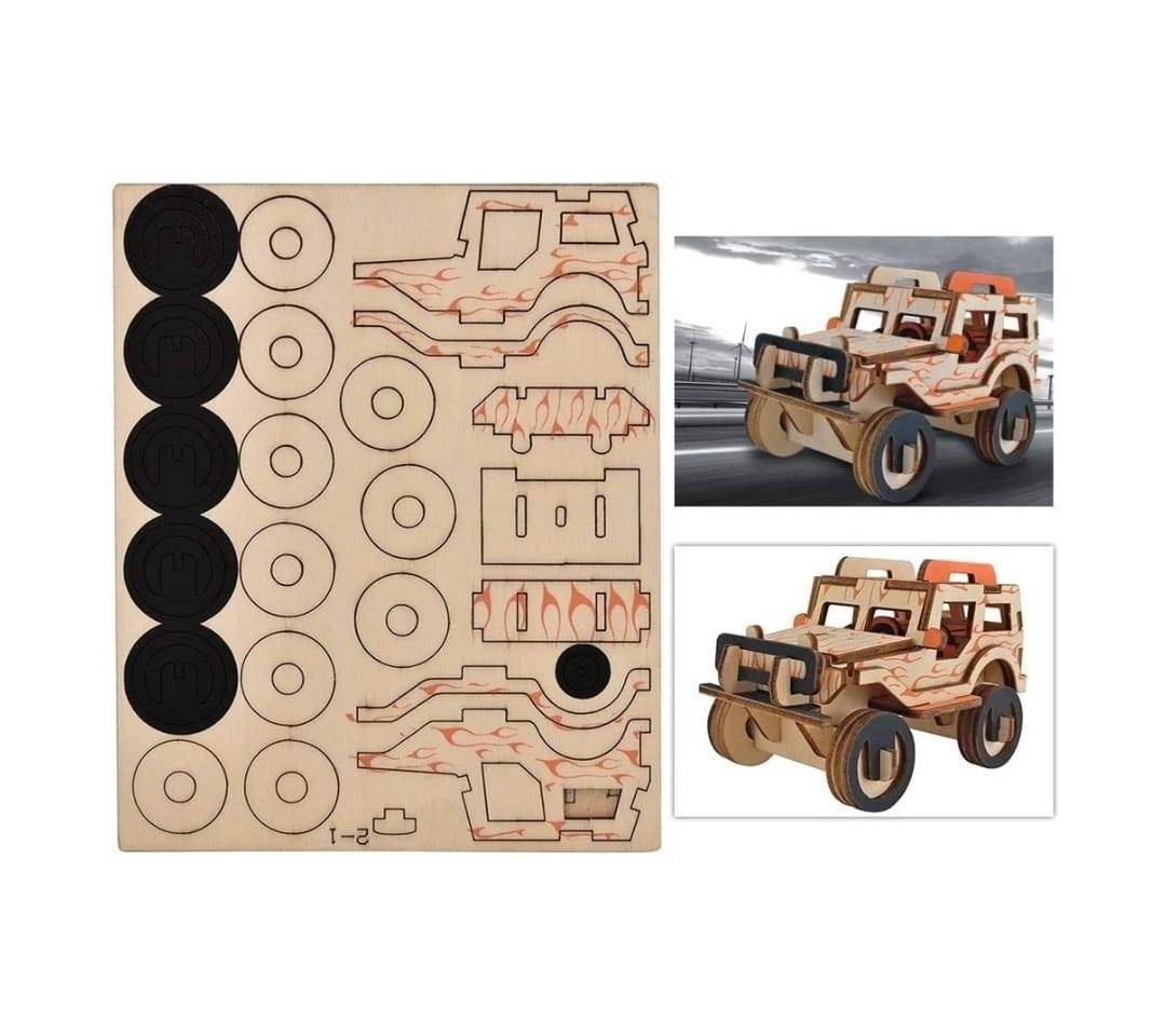 Puzzle 3D Lemn, Masinuta, maro deschis, 24 piese