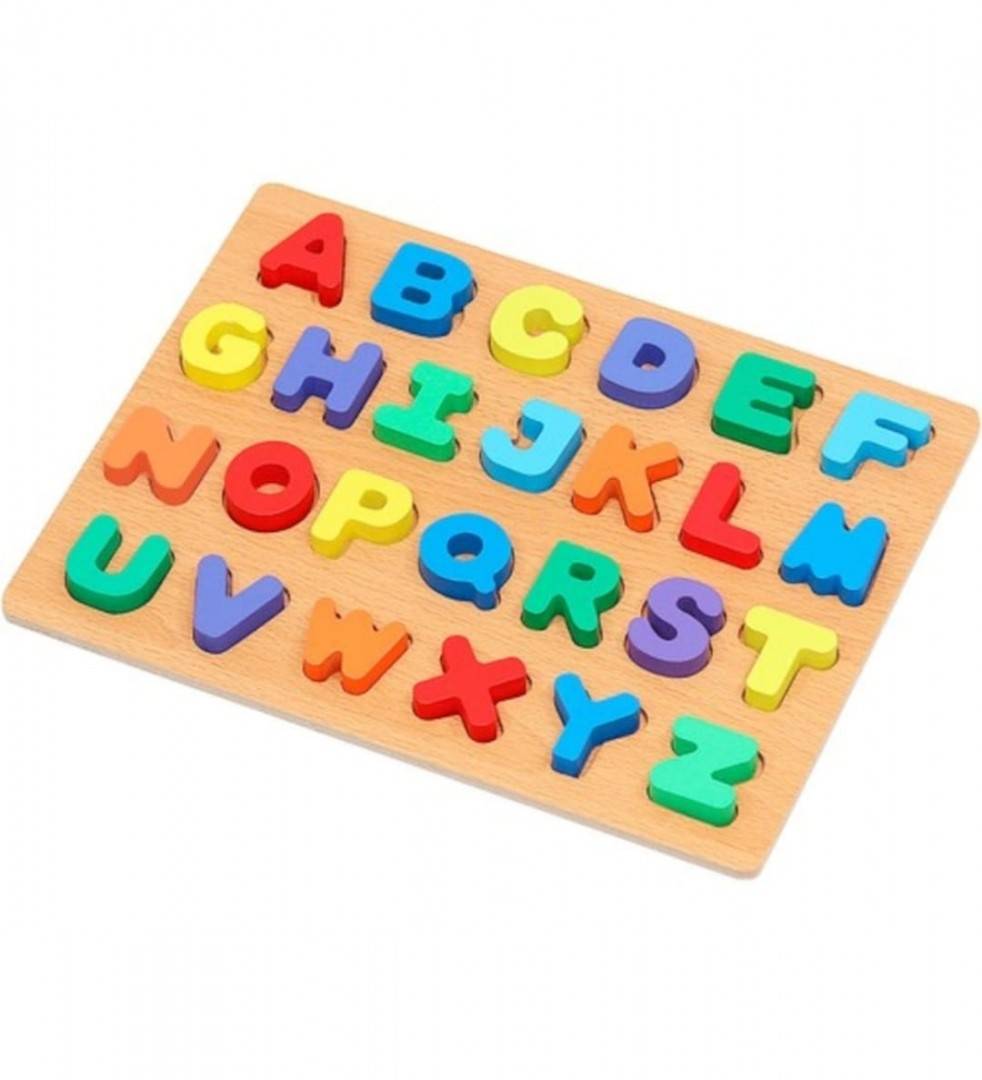 Puzzle Alfabet, 26 litere, lemn, multicolor, 30 cm