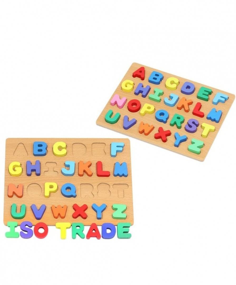 Puzzle Alfabet, 26 litere, lemn, multicolor, 30 cm