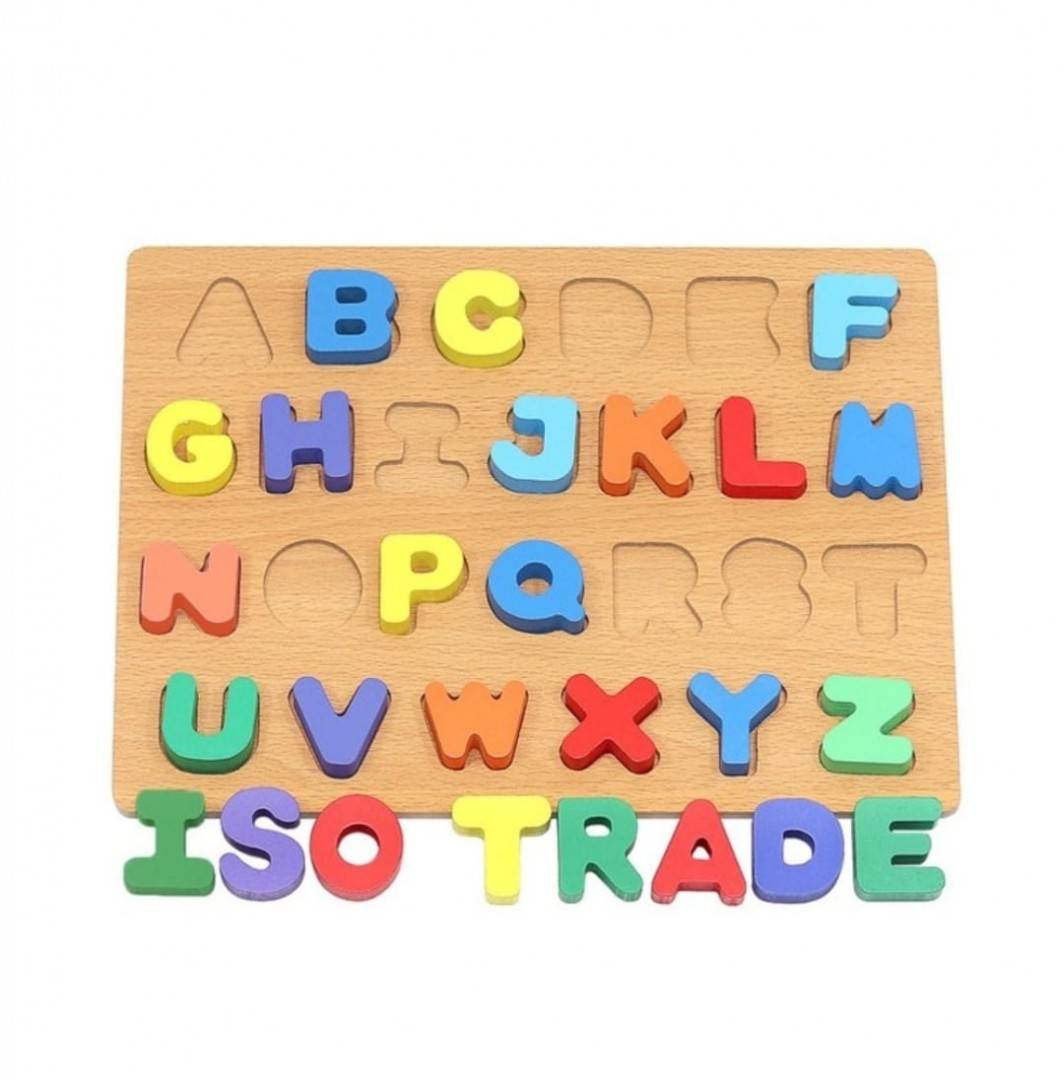 Puzzle Alfabet, 26 litere, lemn, multicolor, 30 cm