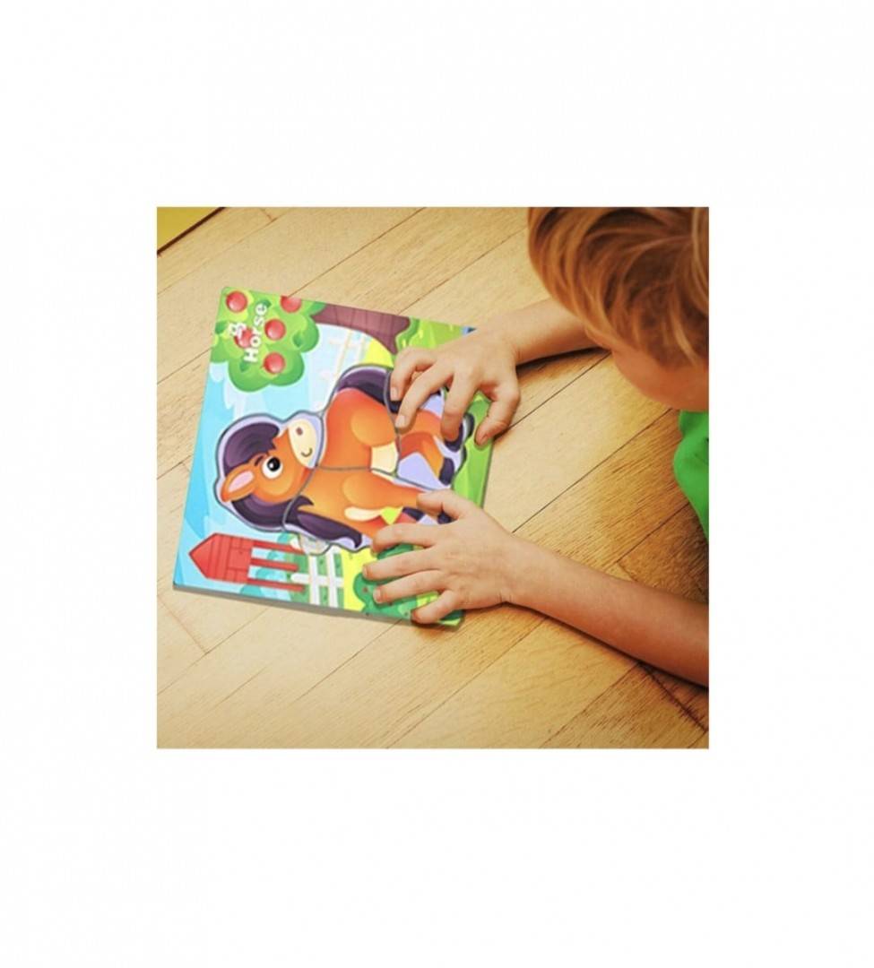 Puzzle copii, Animale de la ferma, piese mari, 6 modele, multicolor