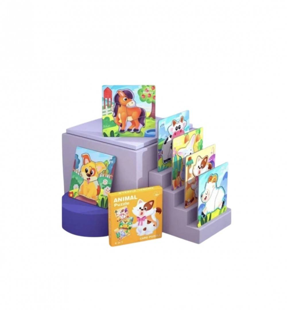 Puzzle copii, Animale de la ferma, piese mari, 6 modele, multicolor