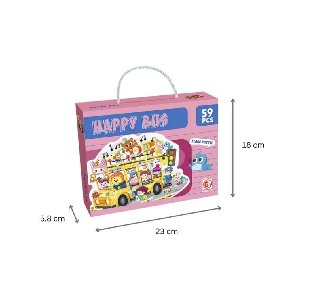 Puzzle copii, Autobuzul Fericit, multicolor, piese mari, 59 piese, 49 cm x 37 cm, 3 ani+