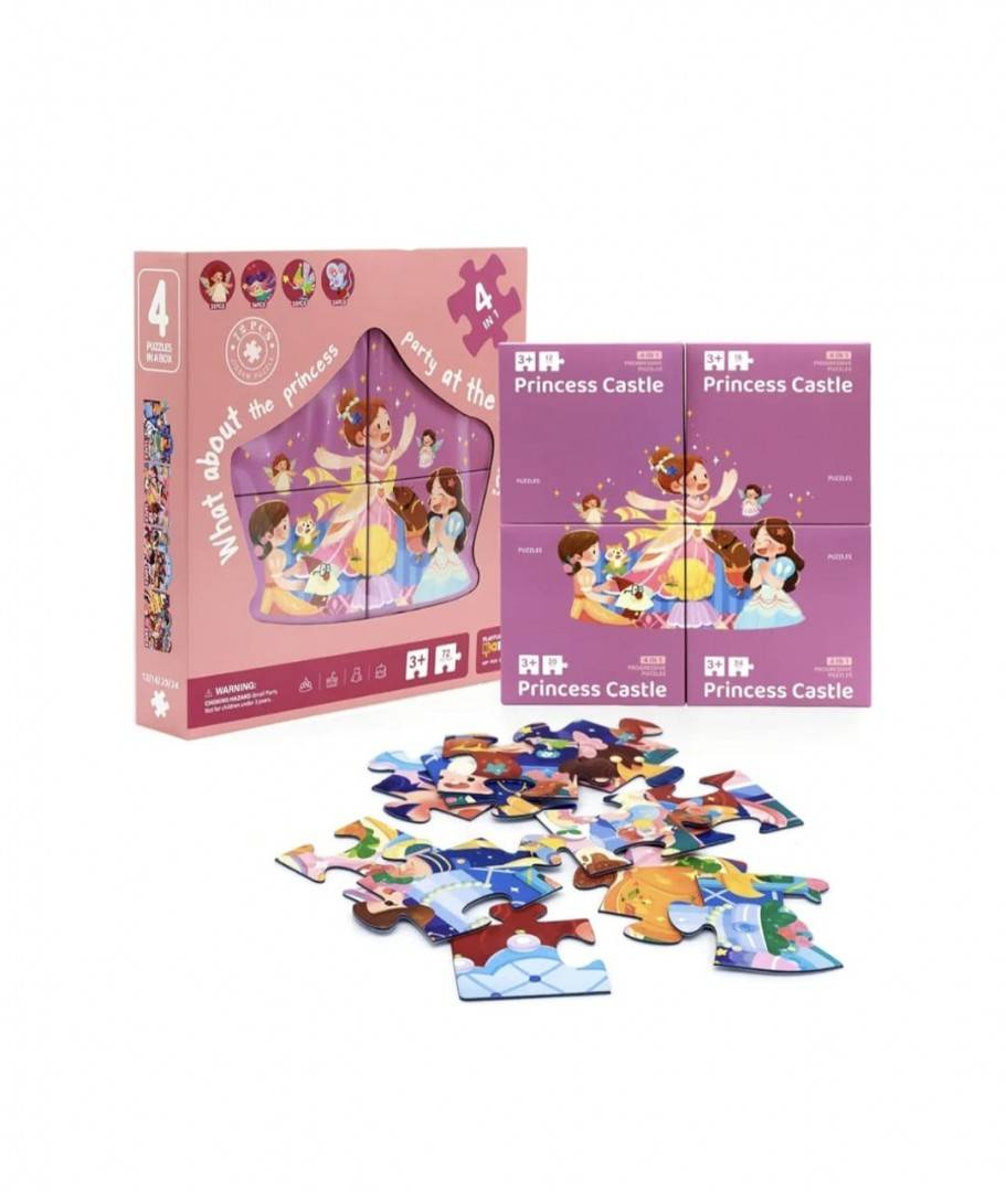 Puzzle copii, model Printese, 4 in1, multicolor, 72 buc, 3 ani+