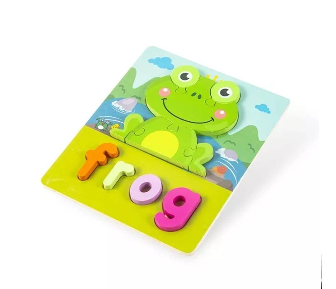 Puzzle din lemn,Frog, Broasca, 8 piese, multicolor, 2 ani+