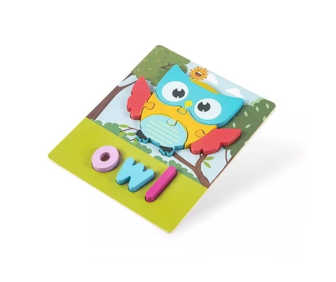 Puzzle din lemn, Owl ,Bufnita, 8 piese, multicolor, 2 ani+