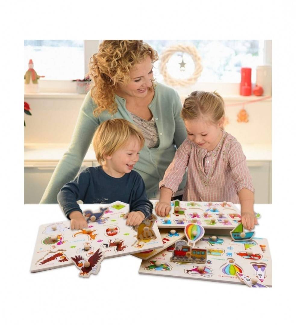 Puzzle din lemn cu incastru educativ, Animale Salbatice,  in romana, , 10 piese