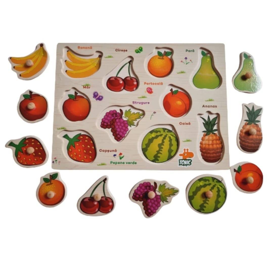 Puzzle din lemn cu incastru educativ, Fructe,  in romana, , 10 piese