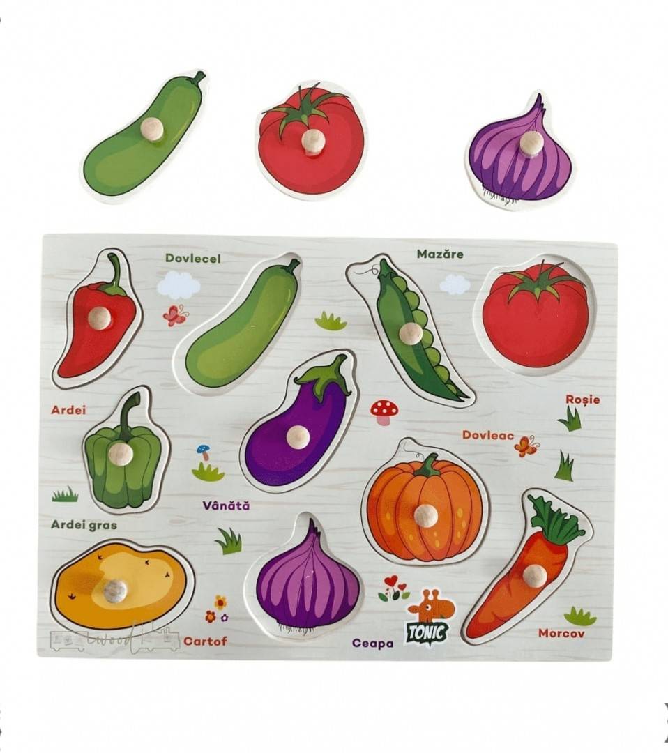 Puzzle din lemn cu incastru educativ, Legume,  in romana, , 10 piese