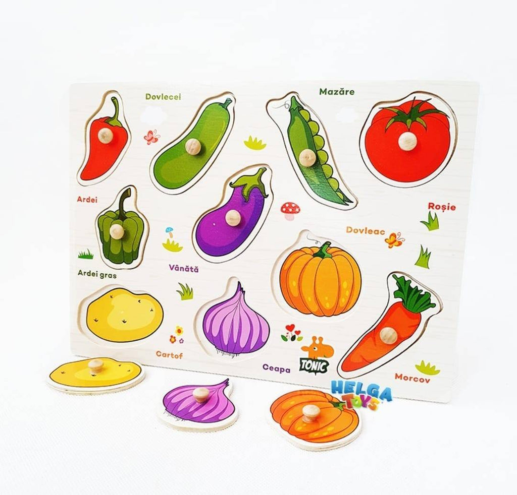Puzzle din lemn cu incastru educativ, Legume,  in romana, , 10 piese