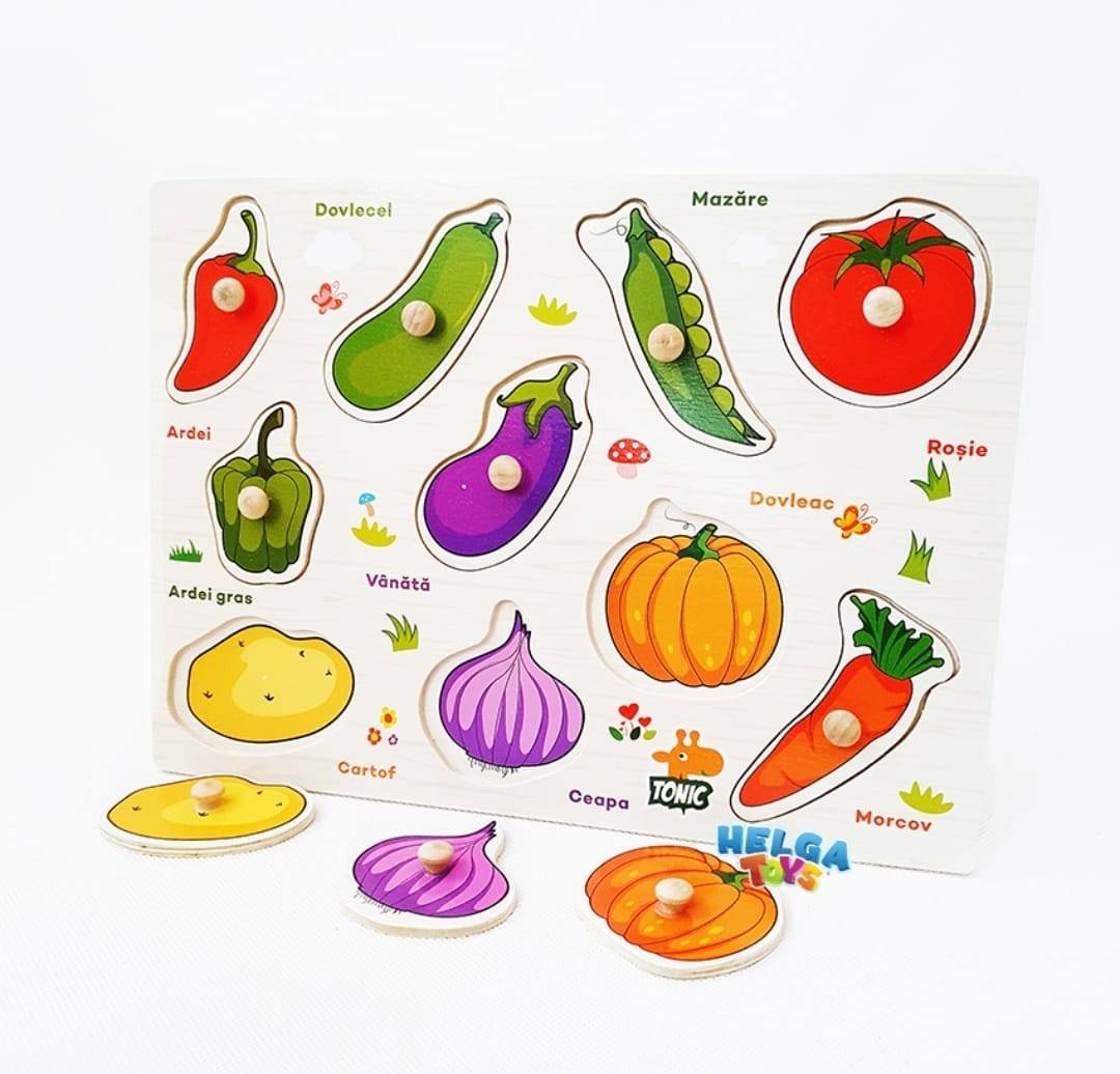 Puzzle din lemn cu incastru educativ, Legume,  in romana, , 10 piese