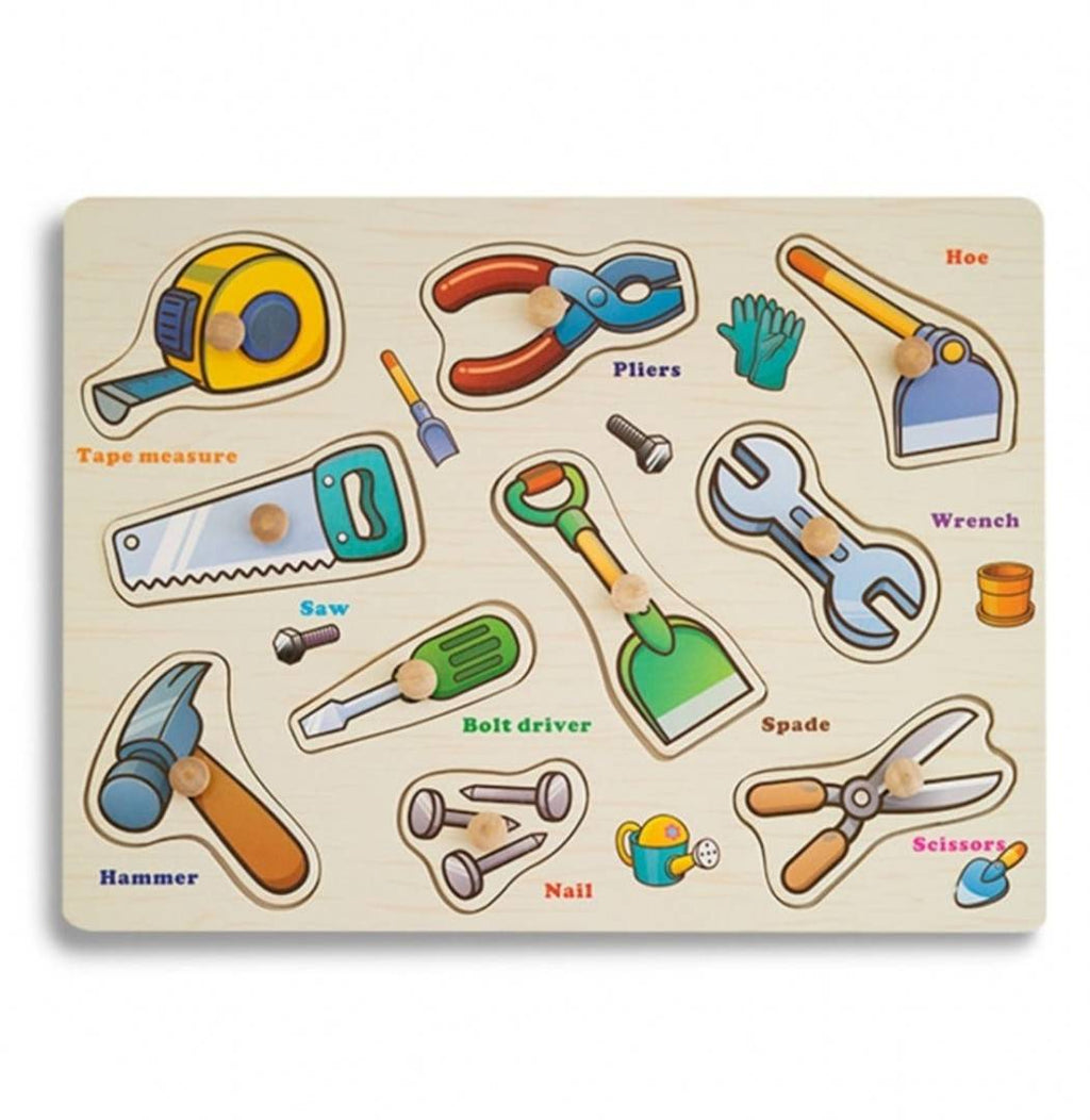 Puzzle din lemn cu incastru educativ, Unelte,  in romana, , 10 piese