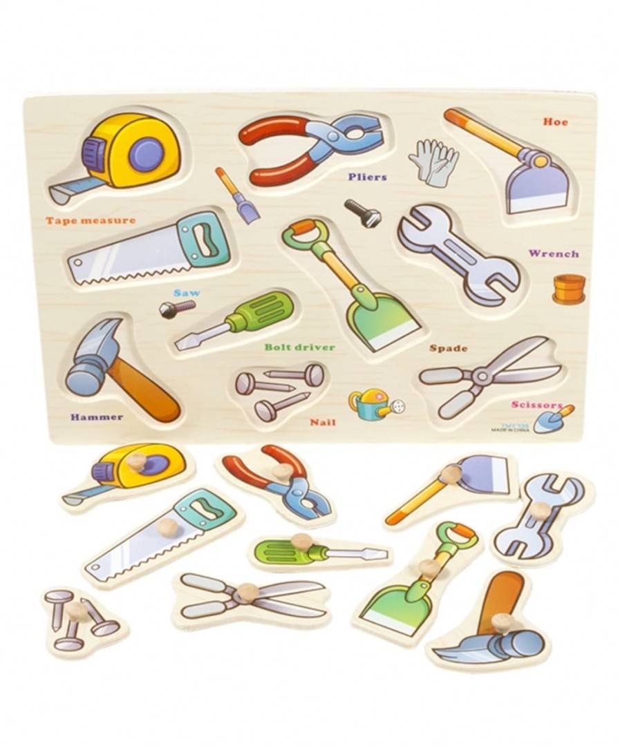 Puzzle din lemn cu incastru educativ, Unelte,  in romana, , 10 piese