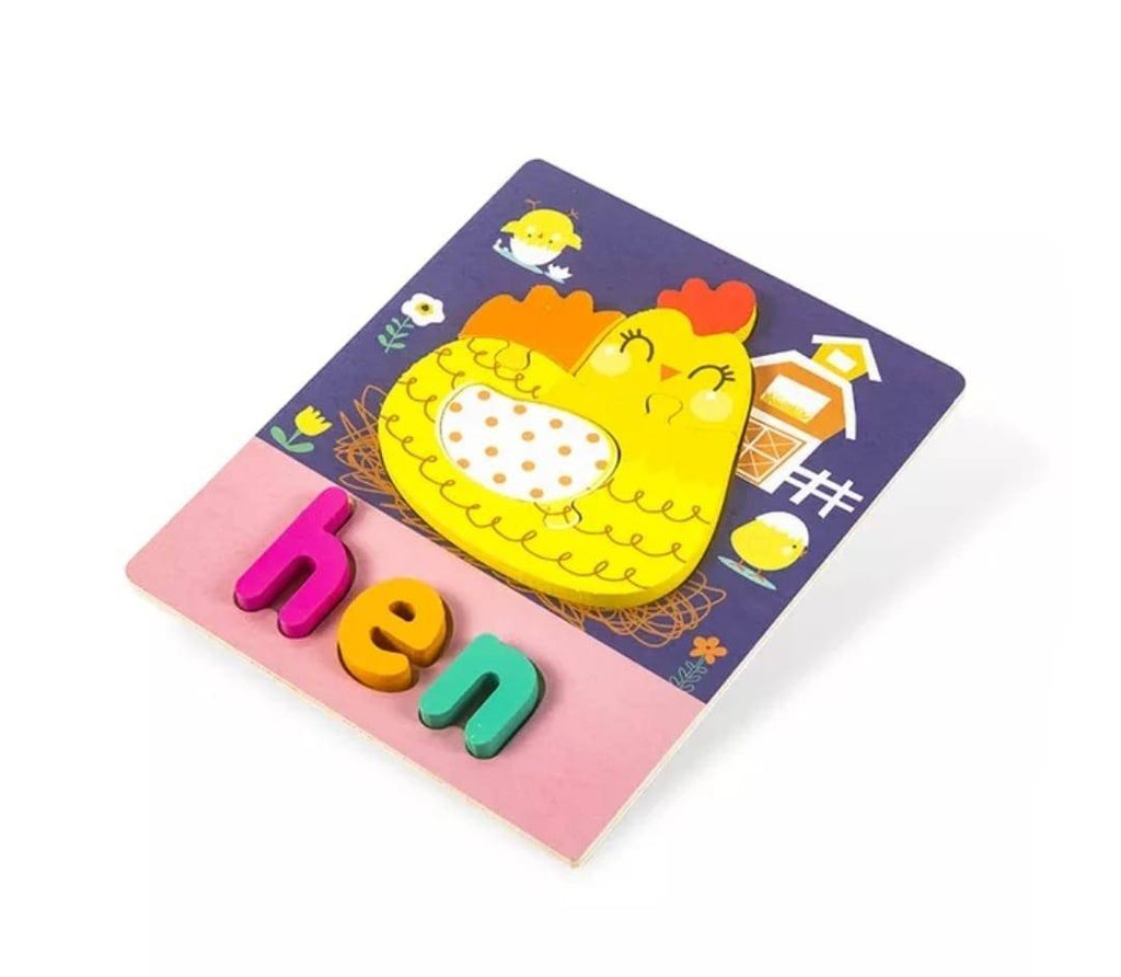 Puzzle din lemn, Hen, Gaina, 8 piese, multicolor, 2 ani+