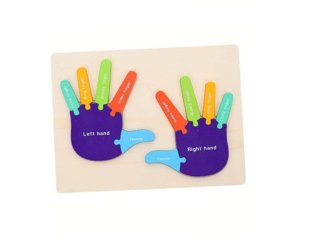 Puzzle din lemn, Manutele Colorate, 12 piese, albastru/verde, 29 cm
