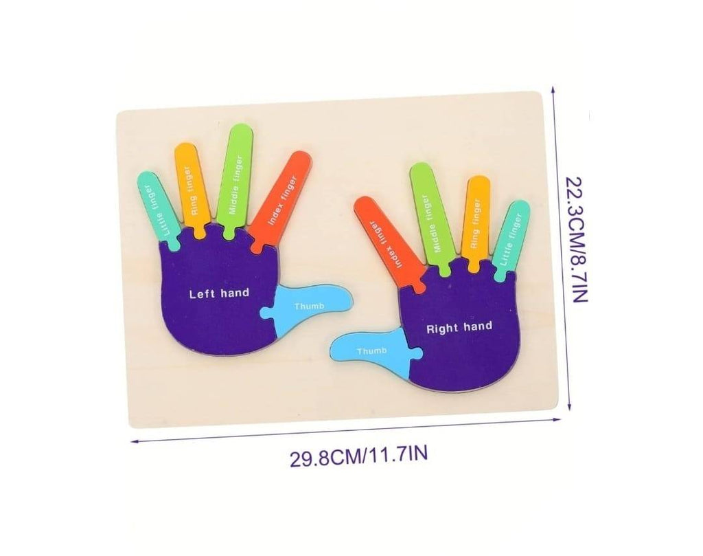 Puzzle din lemn, Manutele Colorate, 12 piese, albastru/verde, 29 cm