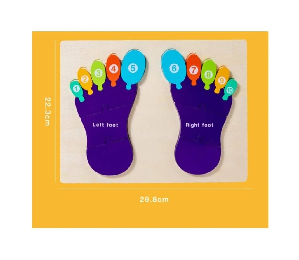 Puzzle din lemn, Piciorusele Colorate, albastru, 29 cm