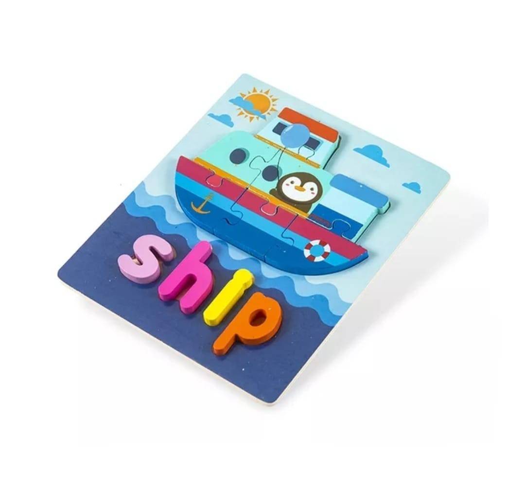 Puzzle din lemn, Ship, Nava, 8 piese, multicolor, 2 ani+