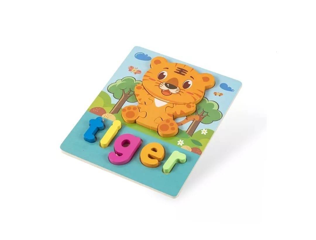 Puzzle din lemn, Tiger, Tigru, 8 piese, multicolor, 2 ani+