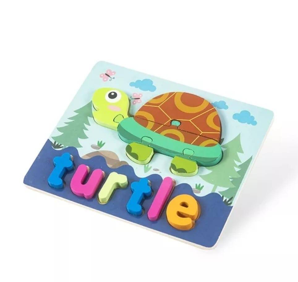Puzzle din lemn, Turtle, Broasca Testoasa, 8 piese, multicolor, 2 ani+