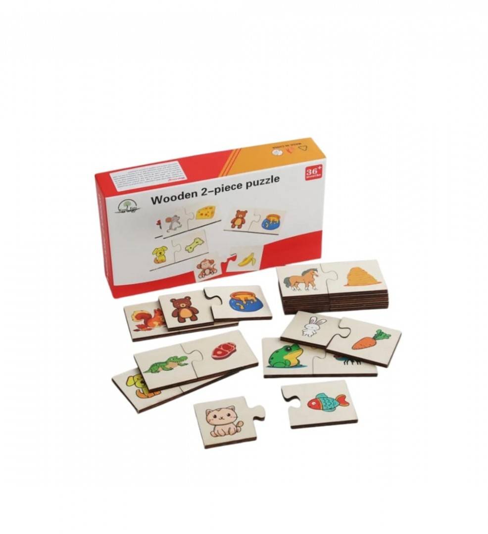 Puzzle educativ de asociere pentru copii, Hraneste Animalul, montessori, lemn, 24 piese
