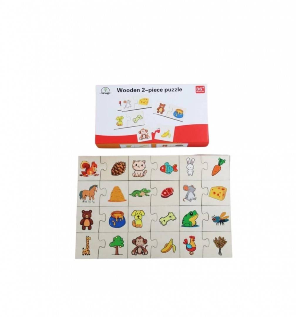 Puzzle educativ de asociere pentru copii, Hraneste Animalul, montessori, lemn, 24 piese