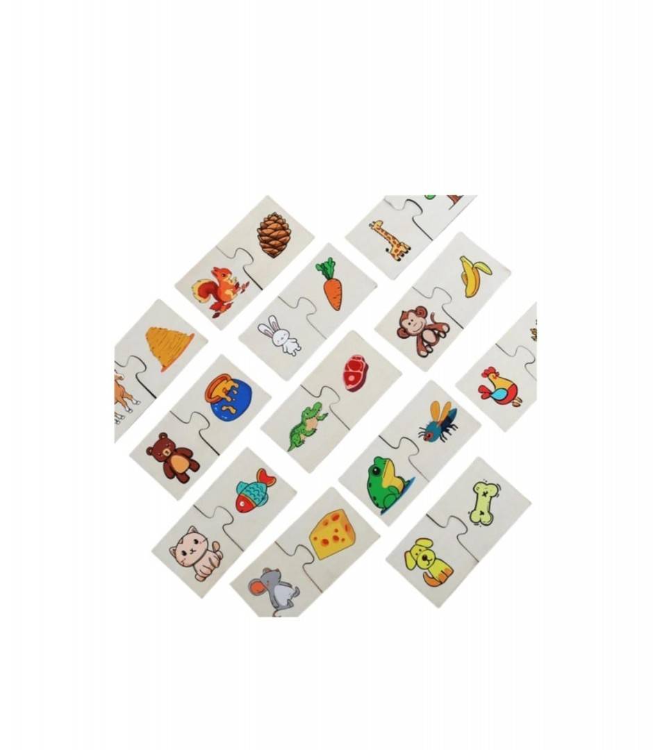Puzzle educativ de asociere pentru copii, Hraneste Animalul, montessori, lemn, 24 piese