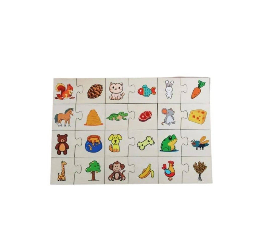 Puzzle educativ de asociere pentru copii, Hraneste Animalul, montessori, lemn, 24 piese