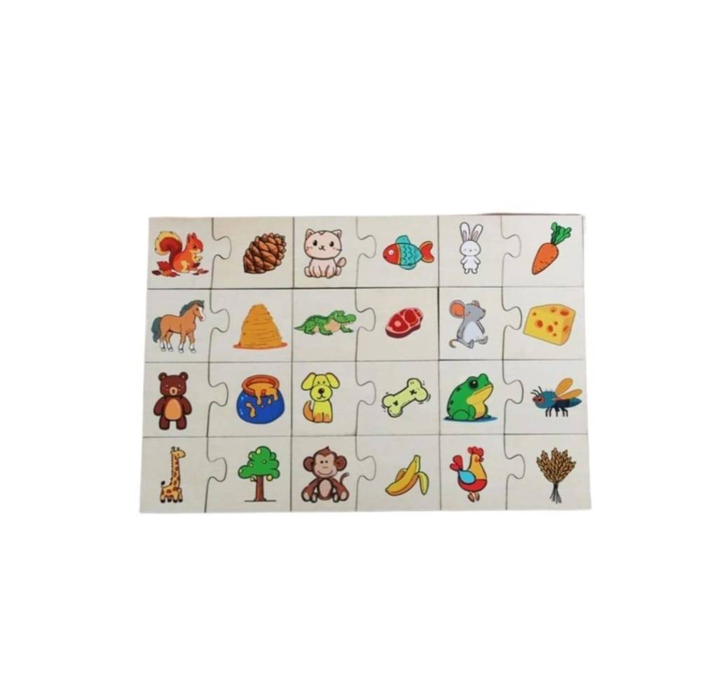 Puzzle educativ de asociere pentru copii, Hraneste Animalul, montessori, lemn, 24 piese
