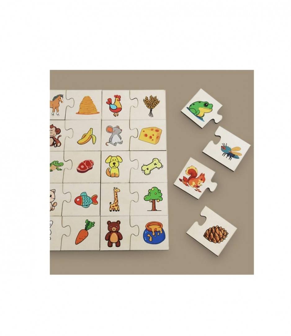 Puzzle educativ de asociere pentru copii, Hraneste Animalul, montessori, lemn, 24 piese