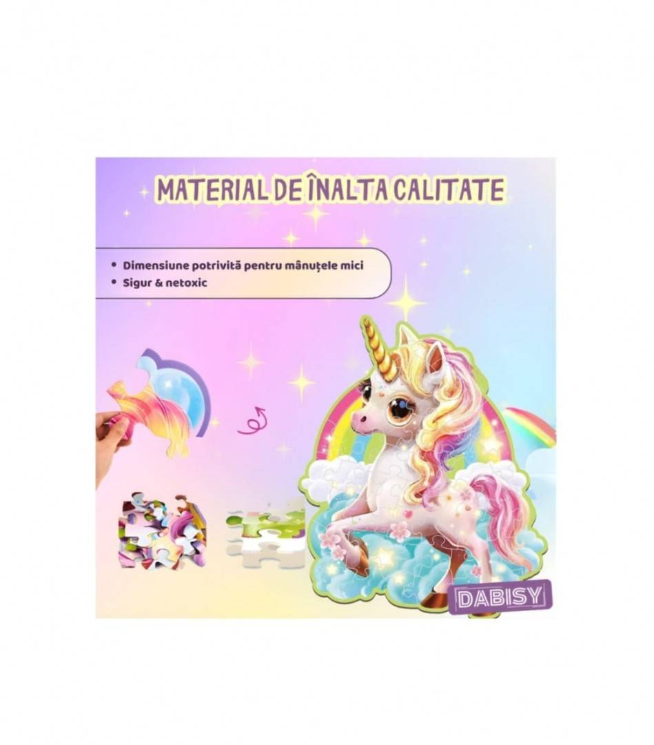 Puzzle gigant, Unicorn, Glitter, carton gros, lucios, sclipicios, 45 piese, 70x95 cm, 3-6 ani, multicolor