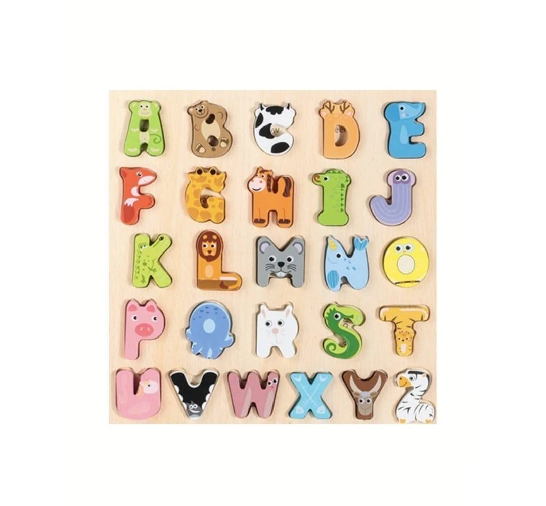 Puzzle incastru, 3D, Alfabetul, forme de animale, multicolor, 31 cm