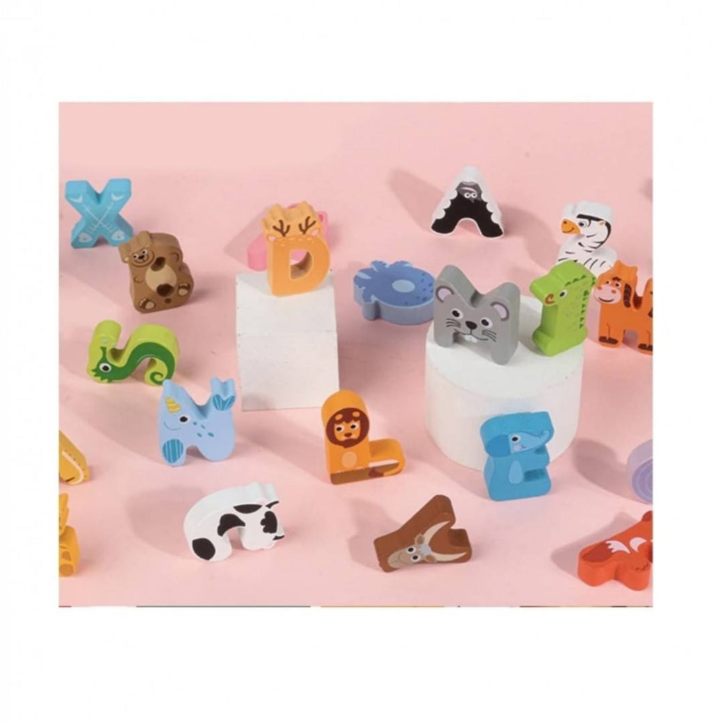 Puzzle incastru, 3D, Alfabetul, forme de animale, multicolor, 31 cm