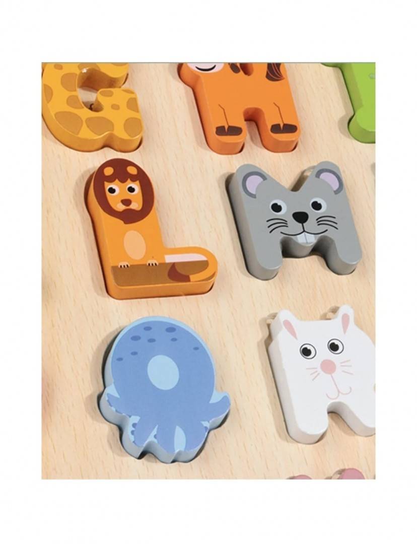 Puzzle incastru, 3D, Alfabetul, forme de animale, multicolor, 31 cm