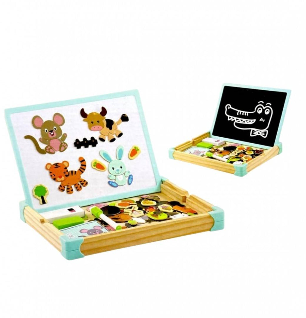 Puzzle magnetic si tabla, Animale, lemn, multicolor