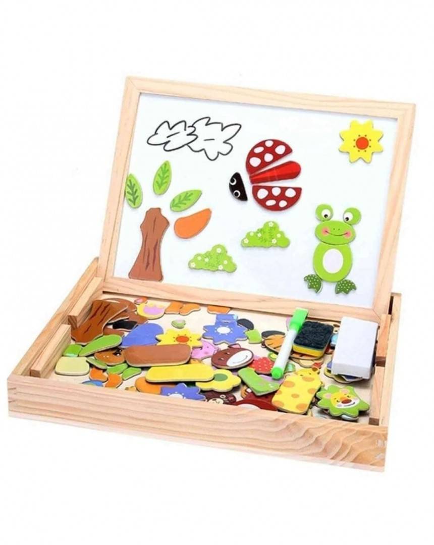 Puzzle magnetic si tabla, lemn, multicolor
