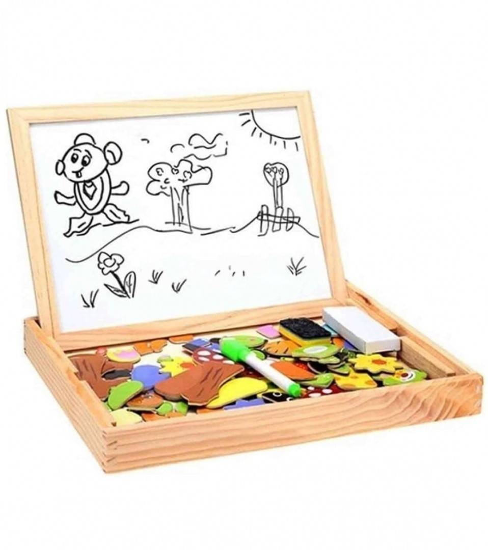 Puzzle magnetic si tabla, lemn, multicolor