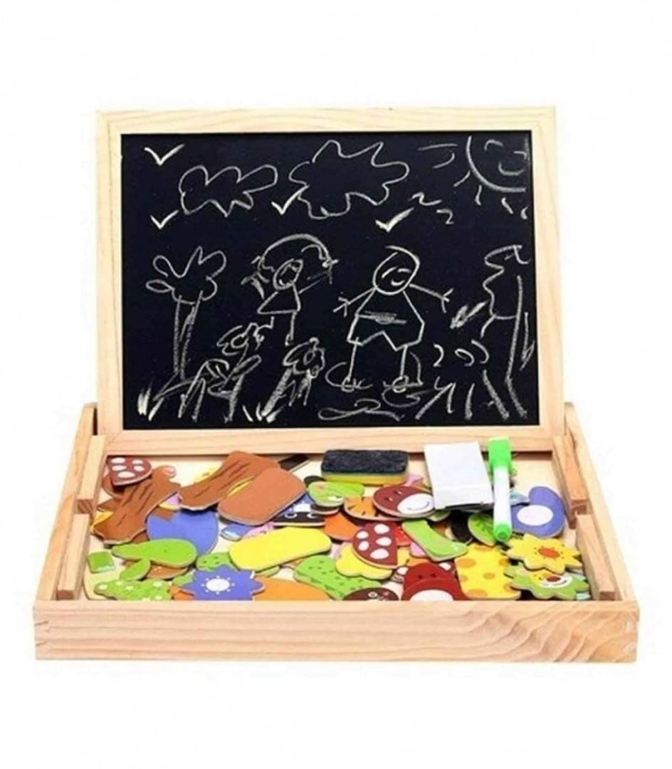Puzzle magnetic si tabla, lemn, multicolor