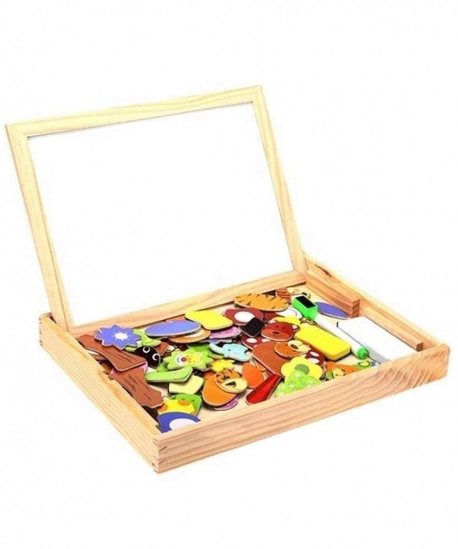 Puzzle magnetic si tabla, lemn, multicolor