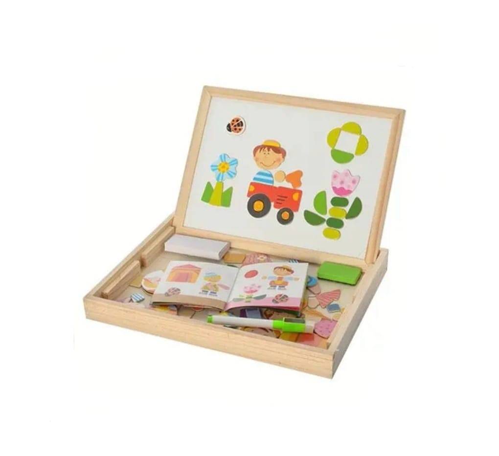 Puzzle magnetic si tabla, Masinute, lemn, multicolor