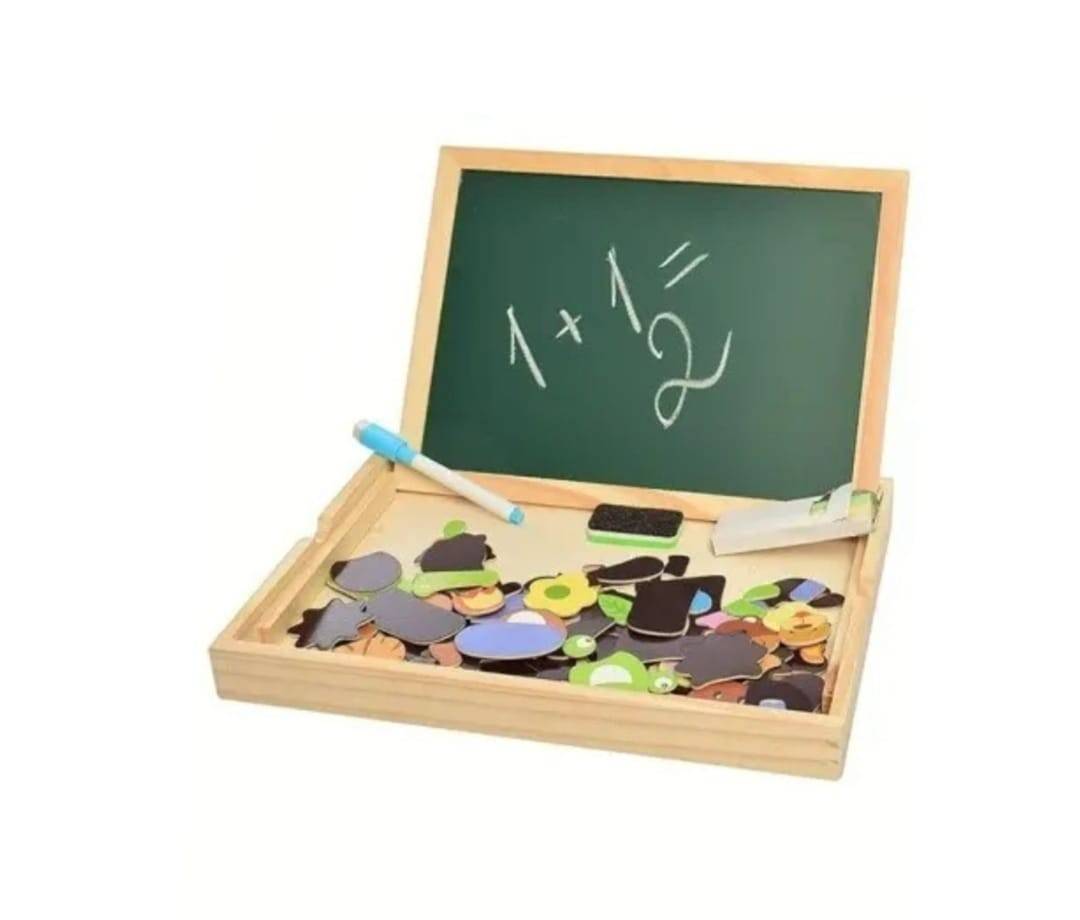 Puzzle magnetic si tabla, Masinute, lemn, multicolor