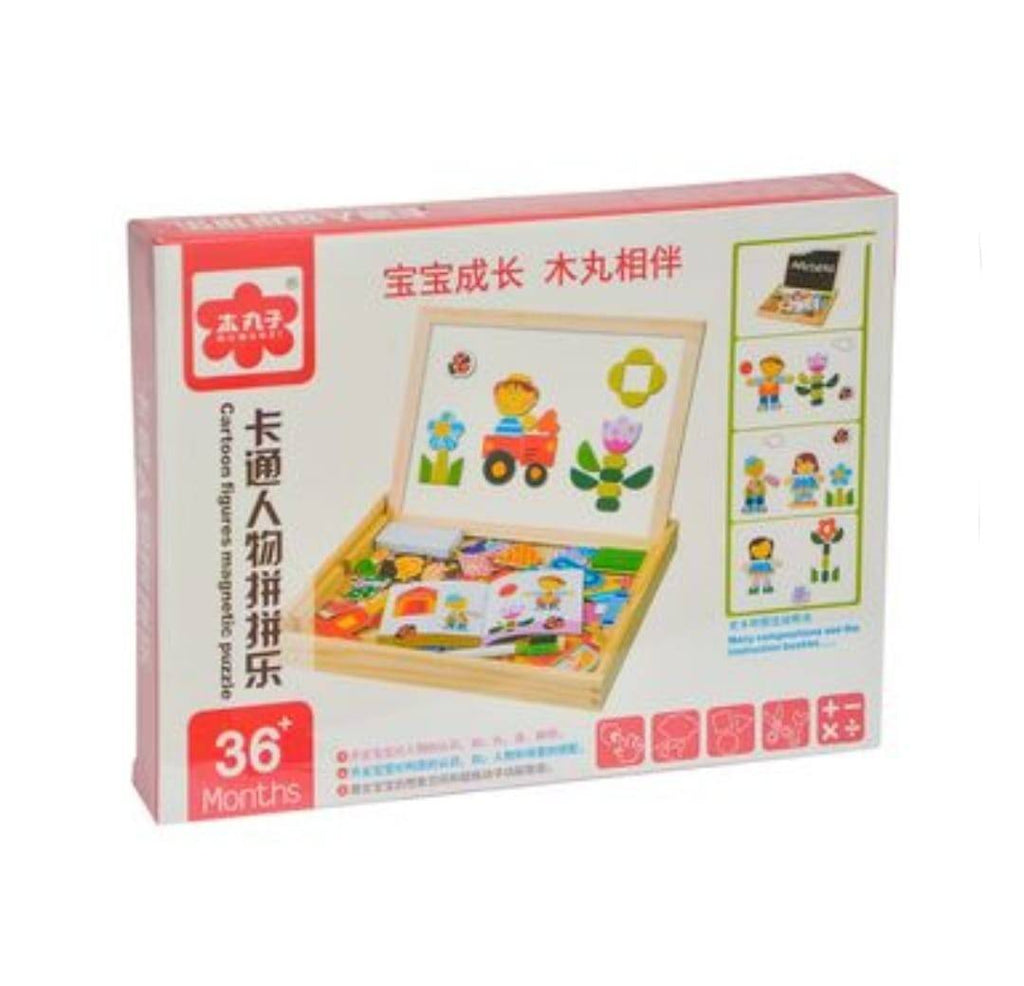 Puzzle magnetic si tabla, Masinute, lemn, multicolor