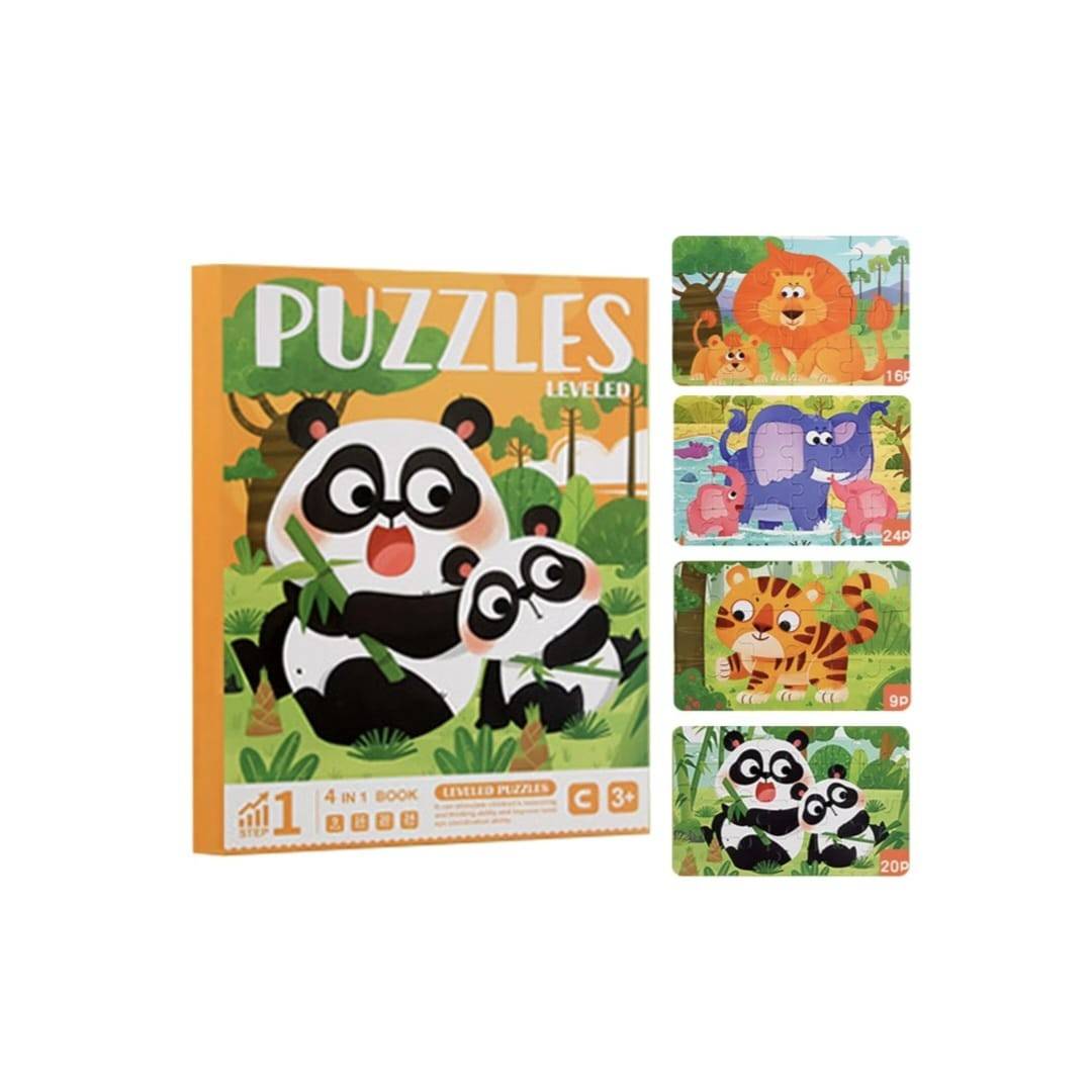 Puzzle magnetic tip carte 4 in 1, animale in jungla, 69 piese, multicolor