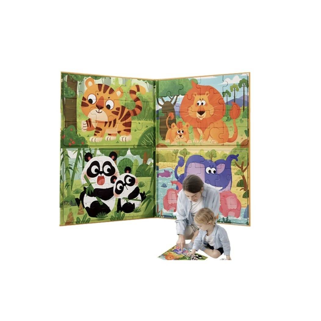 Puzzle magnetic tip carte 4 in 1, animale in jungla, 69 piese, multicolor