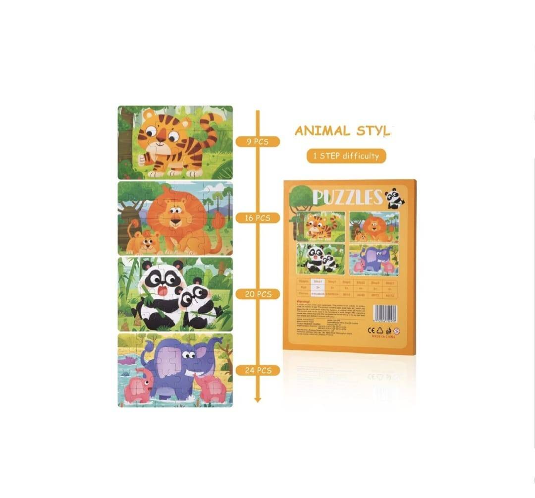 Puzzle magnetic tip carte 4 in 1, animale in jungla, 69 piese, multicolor