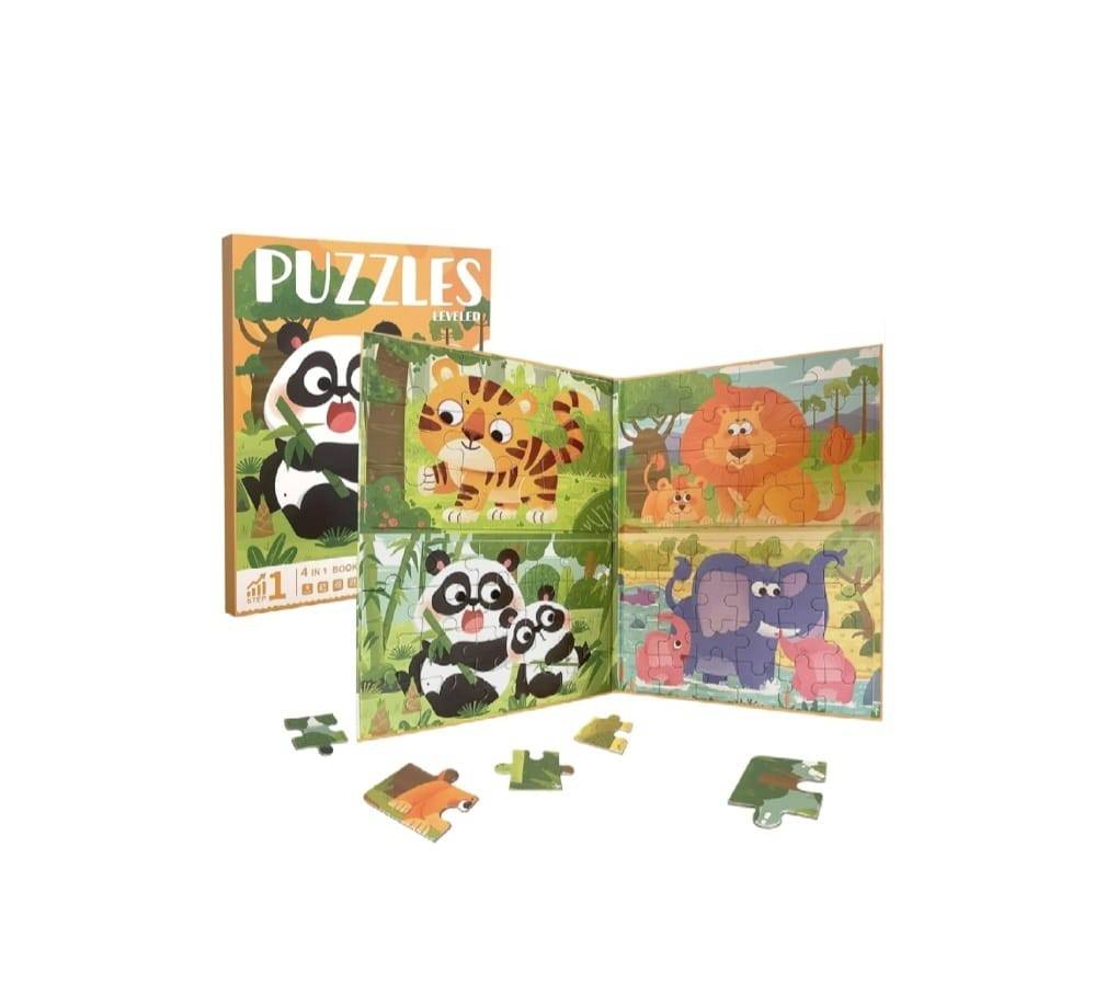 Puzzle magnetic tip carte 4 in 1, animale in jungla, 69 piese, multicolor